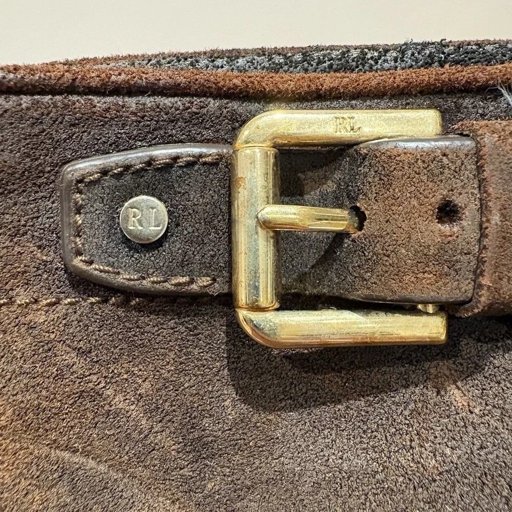 Ralph Lauren Collection Purple Label Dark Brown Suede Buckle Boots Sz‎ 36B